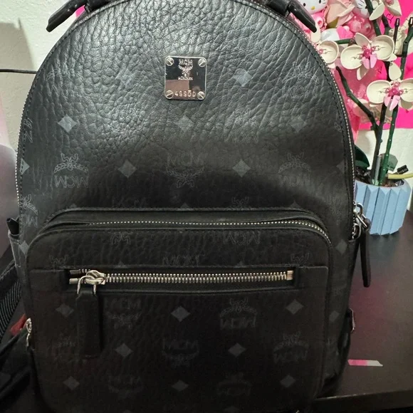 MCM Black Monogram Backpack